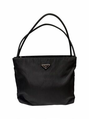 Prada Solid Black Nylon Shoulder Handbag